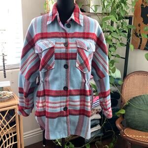 Free People We The Free Down For You Turquoise Combo Preppy Plaid Shacket Shirt